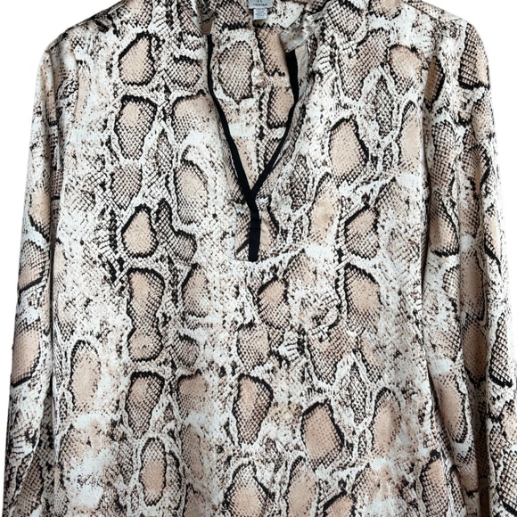 Tristan | Women's Serpentine Blouse Animal Snake Print Long Sleeve V-neck Top - Picture 2 of 8